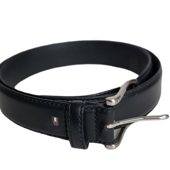 Tommy Hilfiger black men's belt size 38 silver buckle 1 2/8 " NWT - Picture 2 of 7